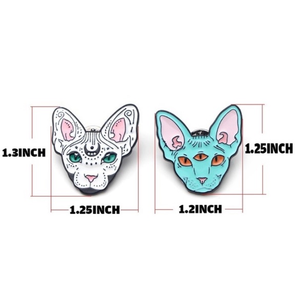 White Sphynx Cat Lapel Pin Brooch - Picture 3 of 3